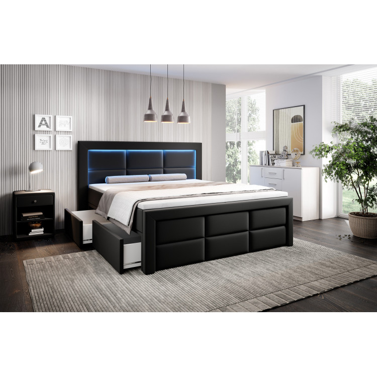 Boxspringbett Madrid mit Fußteil , LED & Schubladen