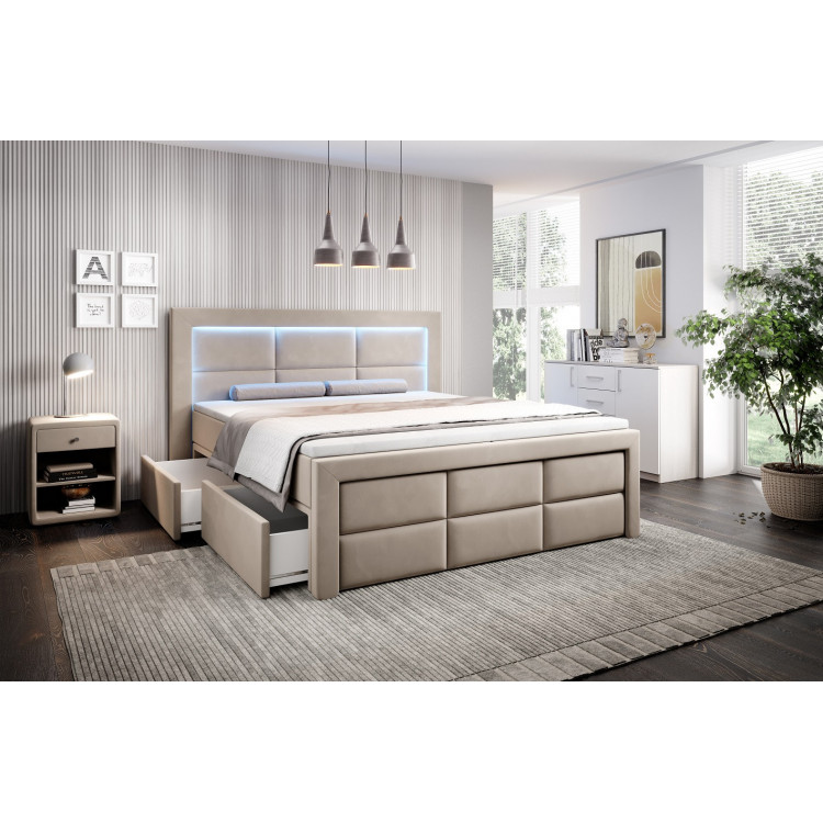 Boxspringbett Madrid mit Fußteil , LED & Schubladen