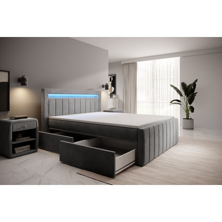 Boxspringbett Kreta Schubladen LED Ambiente Licht Fußteil