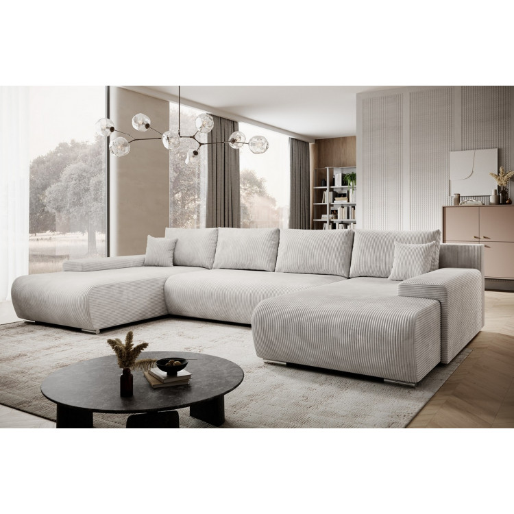 Credo Ecksofa U-Form, mit Schlaffunktion und Bettkasten, U-Form Couch Creme