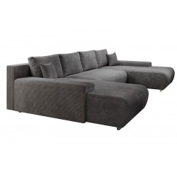 Credo Ecksofa U-Form, CORD - Stoff mit Schlaffunktion und Bettkasten, U-Form Couch Dunkel Grau