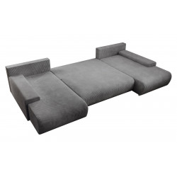 Credo Ecksofa U-Form, CORD - Stoff mit Schlaffunktion und Bettkasten, U-Form Couch Dunkel Grau