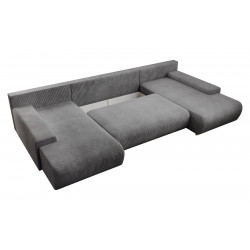 Credo Ecksofa U-Form, CORD - Stoff mit Schlaffunktion und Bettkasten, U-Form Couch Dunkel Grau
