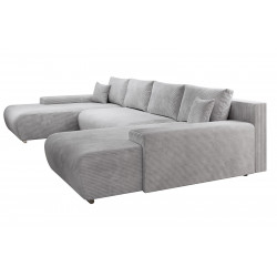 Credo Ecksofa U-Form, mit Schlaffunktion und Bettkasten, U-Form Couch CORD - Stoff Grau