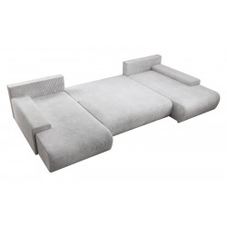 Credo Ecksofa U-Form, mit Schlaffunktion und Bettkasten, U-Form Couch CORD - Stoff Grau