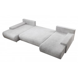 Credo Ecksofa U-Form, mit Schlaffunktion und Bettkasten, U-Form Couch CORD - Stoff Grau