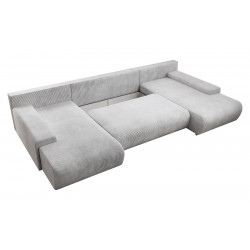 Credo Ecksofa U-Form, mit Schlaffunktion und Bettkasten, U-Form Couch CORD - Stoff Grau