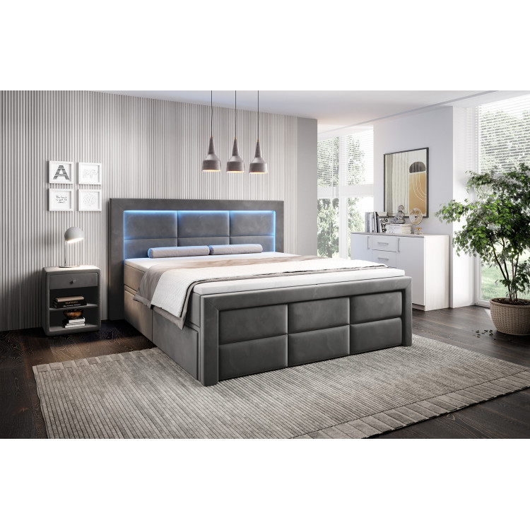 Boxspringbett Madrid mit Fußteil , LED & Schubladen