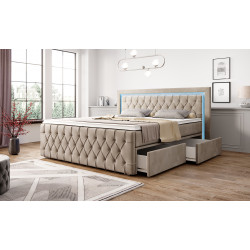 Boxspringbett London Schubladen LED Ambiente Licht Fußteil